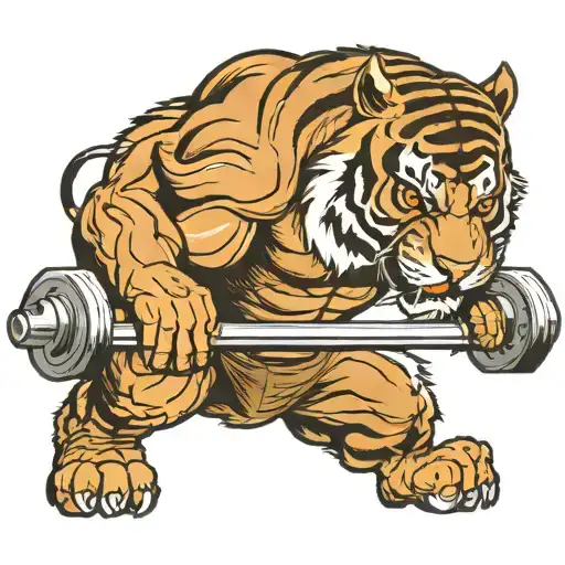 A Muscular Tiger Lifting Weights In A Temple