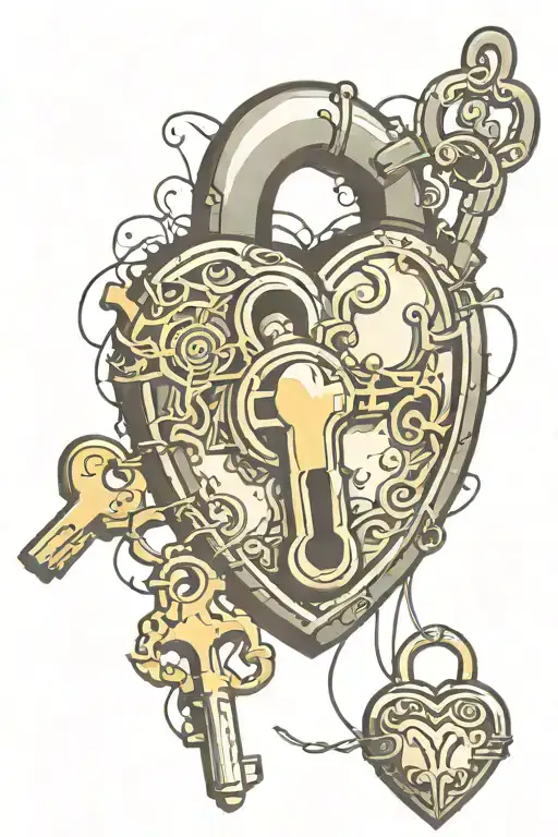 Beautiful Heart Shaped Lock With Attached Key Design