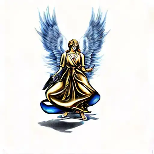 An Angel Aiming A Gold Pistol At Demon