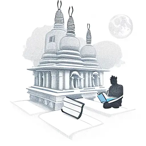 A Silhouette Of A Traveler Reading A Book In Front Of A Stunning Indian Temple