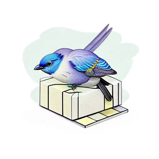 Blue Bird Perched On A Gift Box