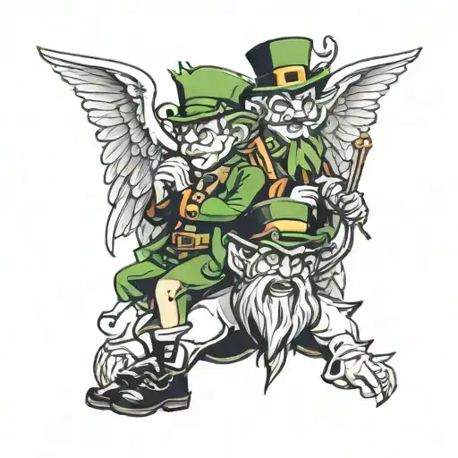 Leprechaun Angel And Devil On Shoulders