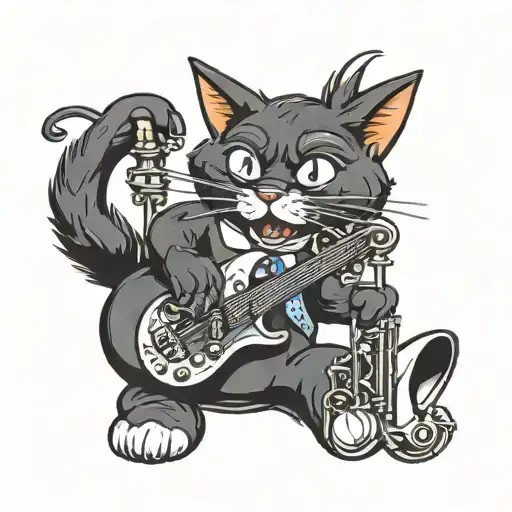 Black Cat Playing A Bass Clarinet