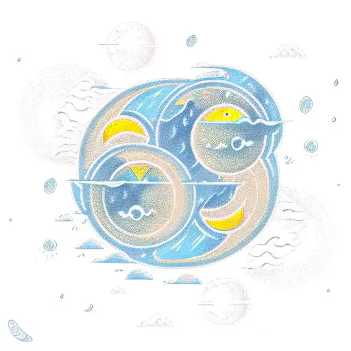 Sun And Moon With Wind And Rain Surrounding Them