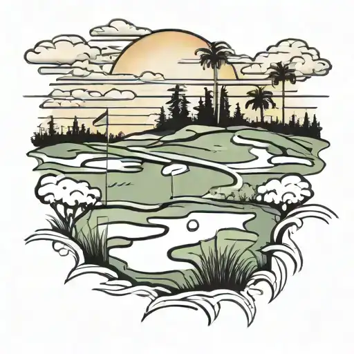 A Golf Course Landscape With A Chargers-themed Sunset In The Background