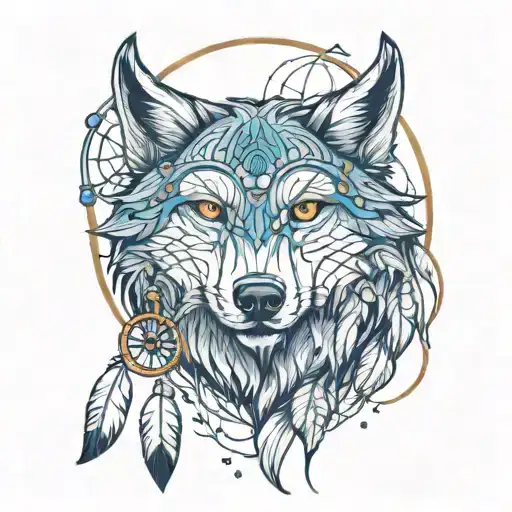 Wolf And Dream Catcher Based
