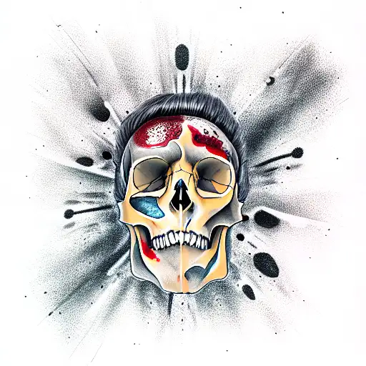 Face For Half A Person By Half A Skull Who Has Blood On His Face