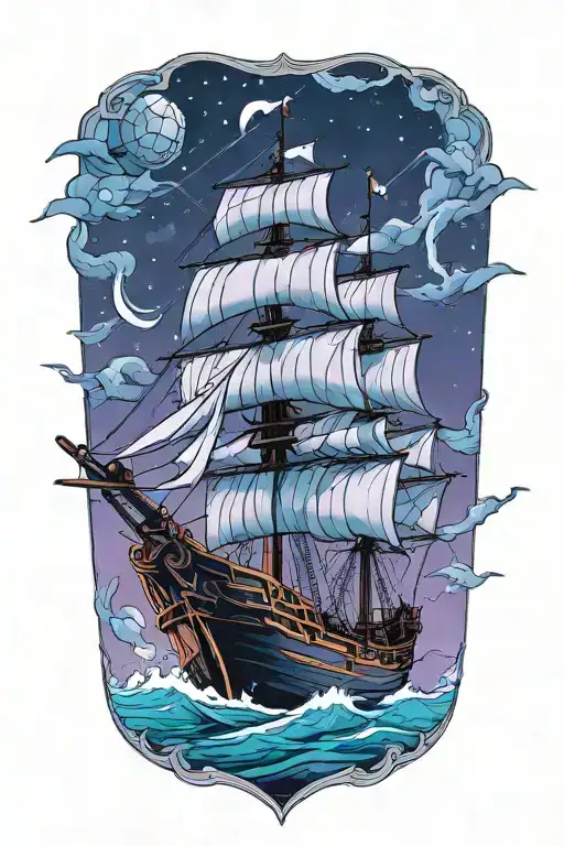 Geometric Sci Fi Pirate Ship Sailing