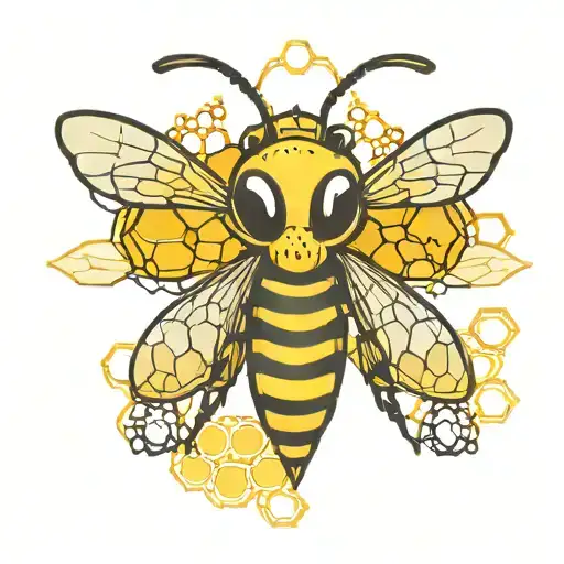 Bee With A Skull Inside Of Honeycomb