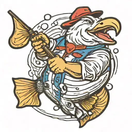 Pillsbury Dough Boy Fishing Hooking A Bass With A Semi Colon Hook And Eagle Flying Over Head