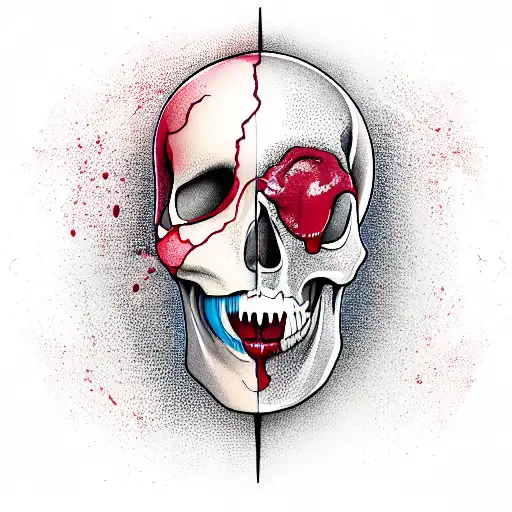 Face For Half A Person By Half A Skull Who Has Blood On His Face
