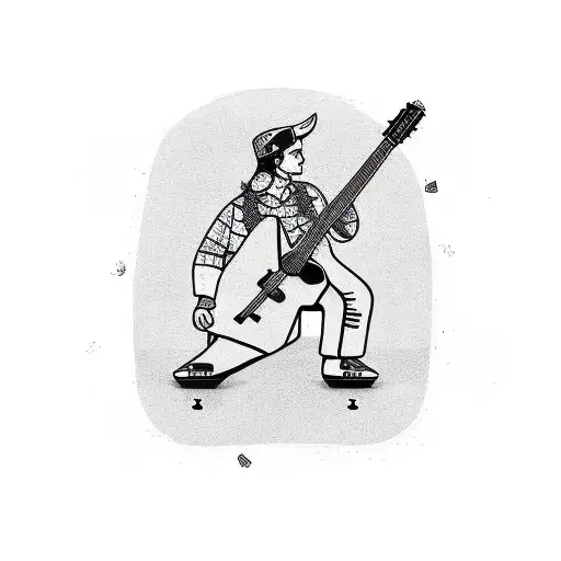 A Traditional Tattoo Featuring A Guitar And A Skateboard