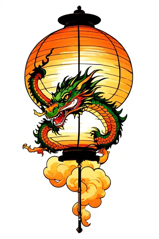 Japanese Clouds Leaving A Paper Asian Lamp With A Dragon Holding Everything