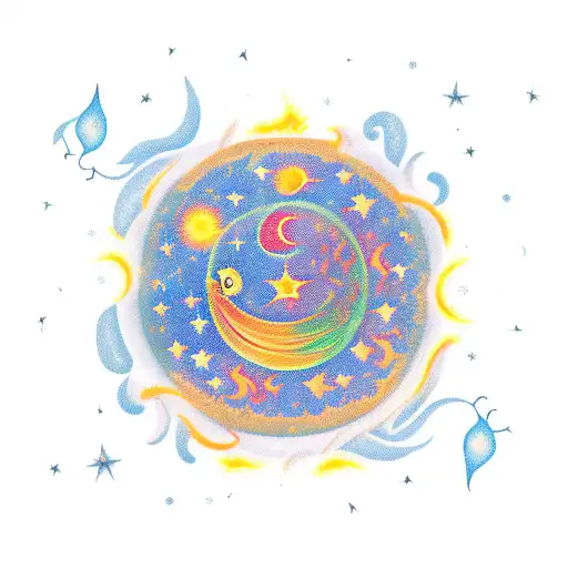 Stars And Moon With Fire And Flowers And Moths