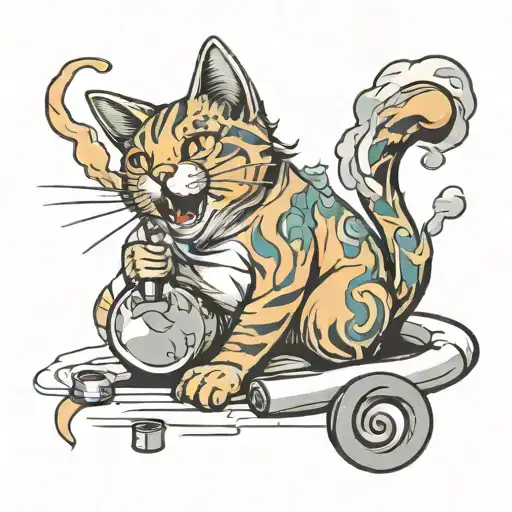 Cat Rolling A Joint Surrounded By Smoke