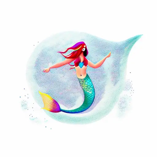 A Minimalistic Mermaid Swimming In The Sea