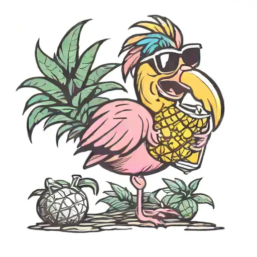 Flamingo Holding Pineapple Drink