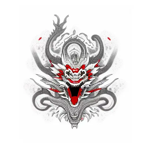 Japanese Dragon Black And Red Combination