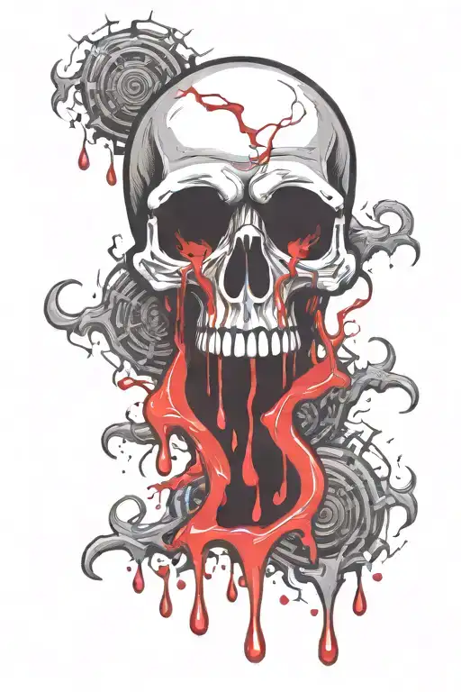 Skull Red And Black Blood Dripping Melting Eyeball
