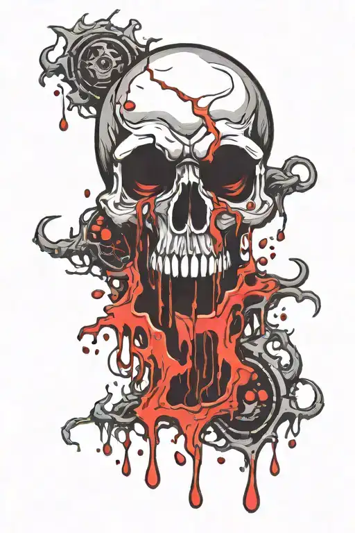 Skull Red And Black Blood Dripping Melting Eyeball