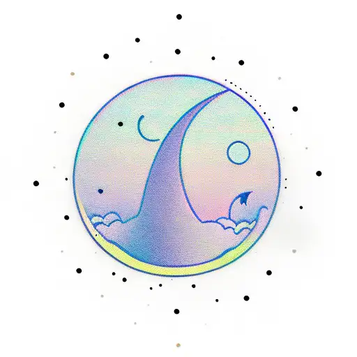 Crescent Moon And Small Circle In The Middle