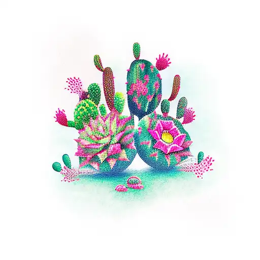 Acoustic Guitar With A Design Featuring Scarlet And Black Cactuses