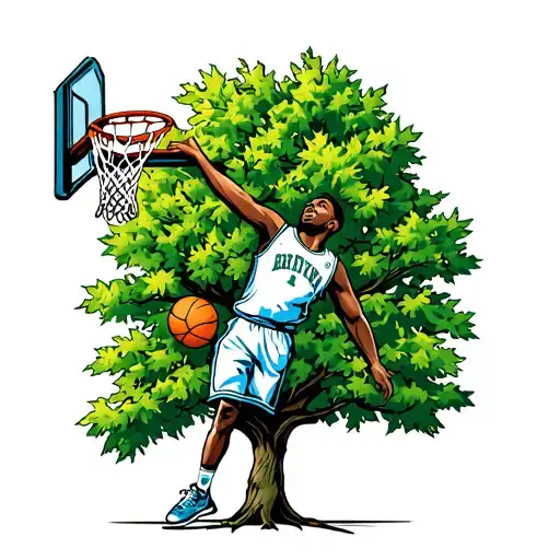 A Basketball Player Dunking Over A Maple Tree