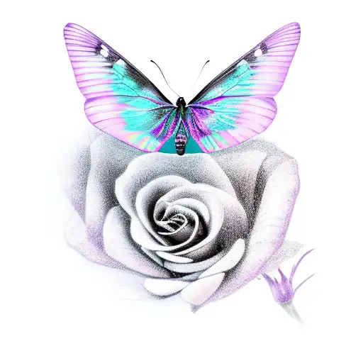 Purple Butterfly Emerging From A Black Rose