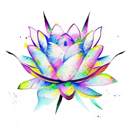 Watercolor Lotus Flower With Slipknot Logo Entertained As A Stem