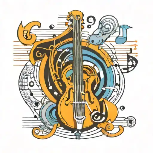 A Futuristic Genv Symbol Intertwined With Musical Notes And Instruments