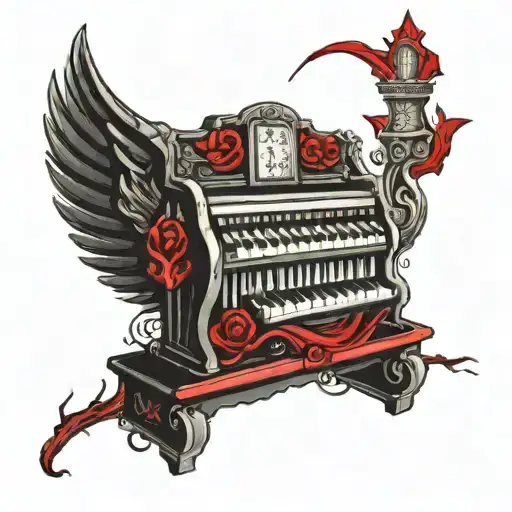 An Organ And Black Sunset With A Red X