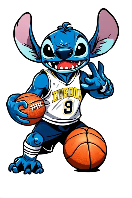Stitch With Basketball And Football