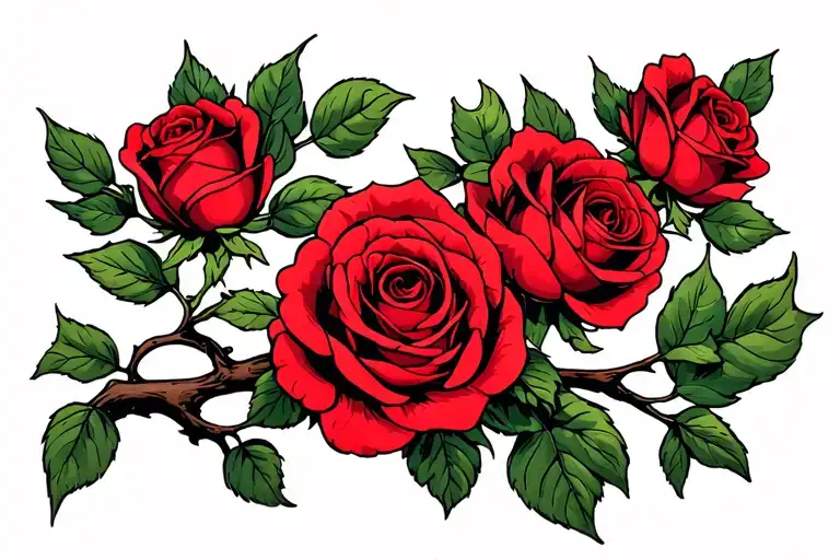 Red Roses Going Horizontal On A Branch