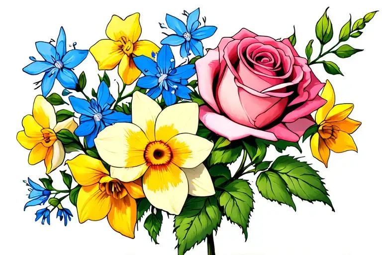 Roses Larkspur Daffodils