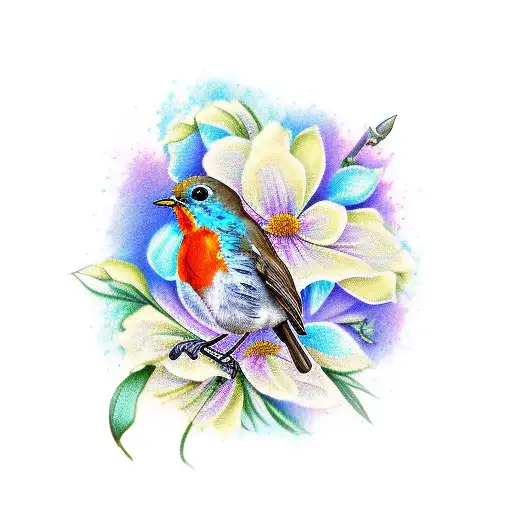 Flowers With Robin On Forearm