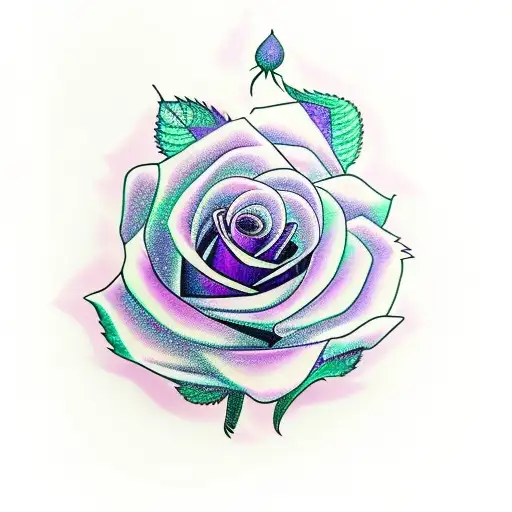 Purple Rose With 5 Leafs