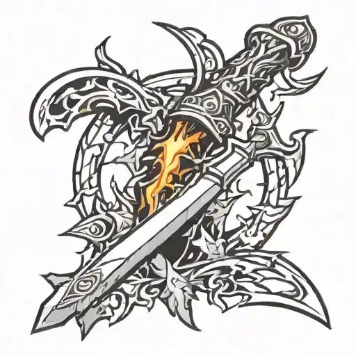 Creative Tattoo Of A God's Weapon Being Shattered By A Mortal's Blade