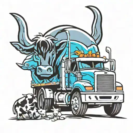 Semi Truck With Livestock Trailer Cartoon