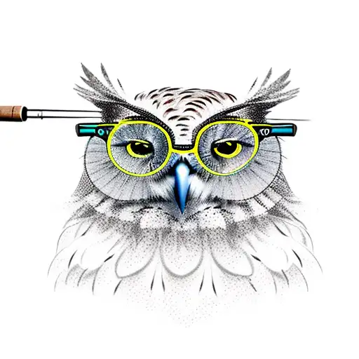 A Majestic Owl With Glasses Perched On A Fishing Rod