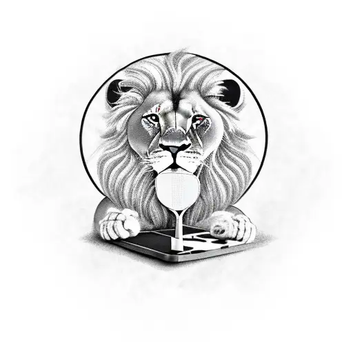 Lion With A Table Tennis Bat In His Hand