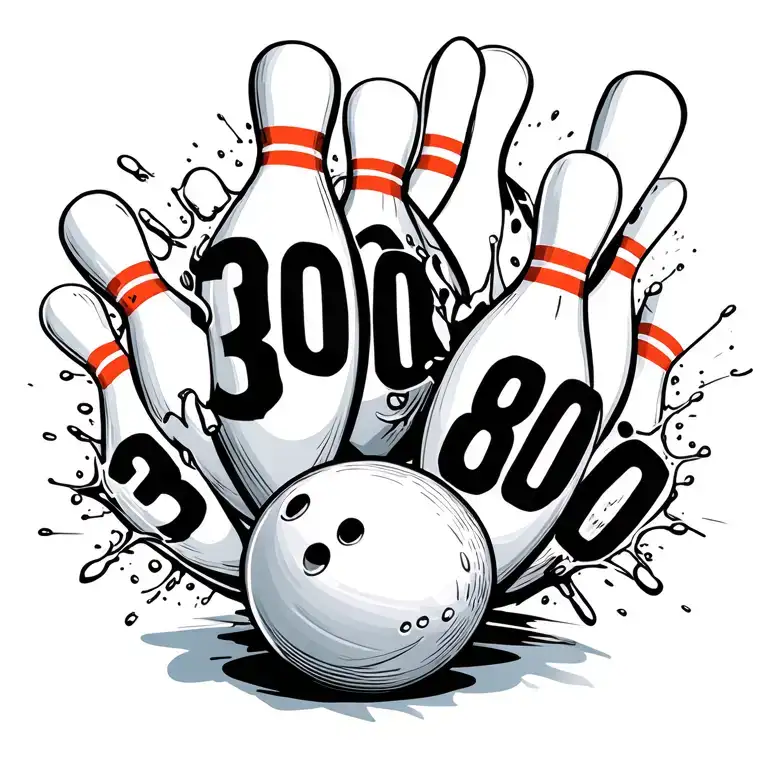 Bowling Ball Smashing Through Bowling Pins With The Numbers 300 And 800 In It