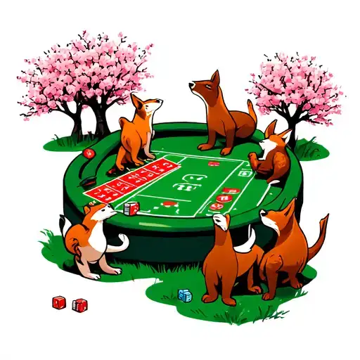 A Pack Of Animals Playing A Game Of Craps In A Forest Filled With Cherry Blossom Trees