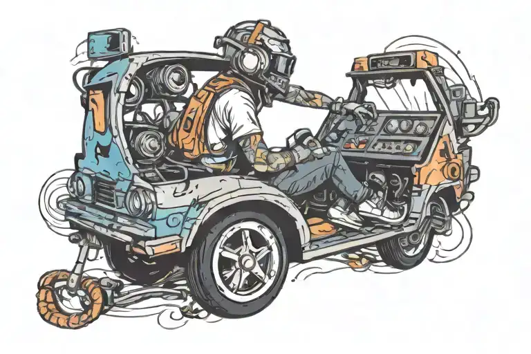 A Music-inspired Tattoo Featuring A Dj Mixing Music While Driving A Car