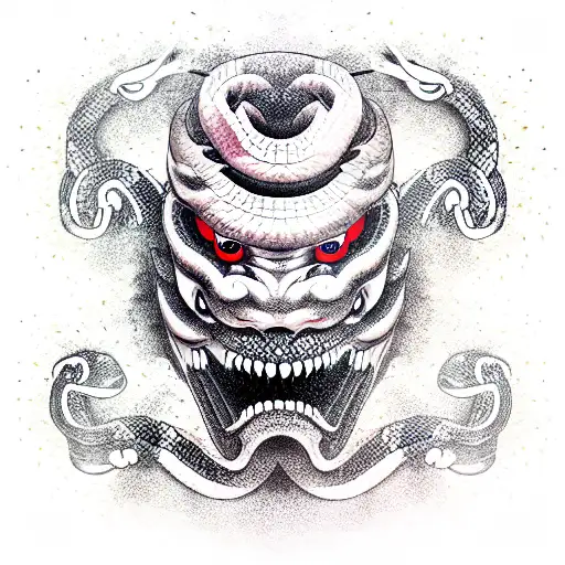 Hannya Mask With Snake And Katana