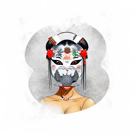 Geisha Wearing A Koi Fish Mask