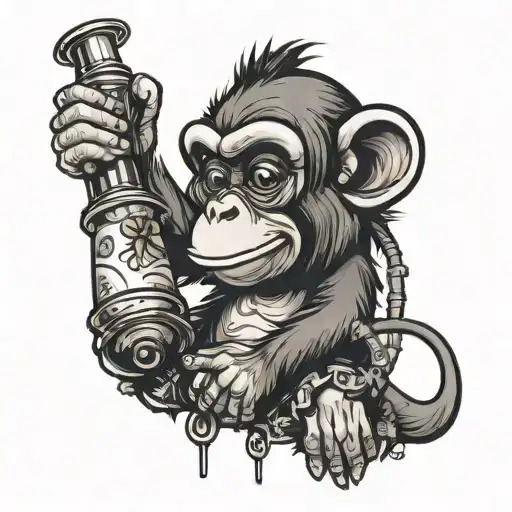 Monkey Holding Bong Strapped