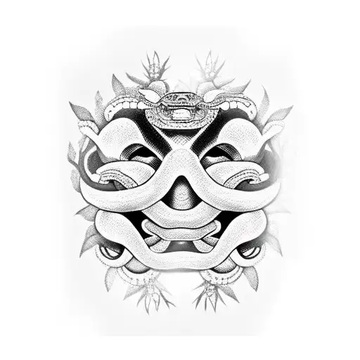 Full Sleeve Japanese Mask Snake Flowers Lady