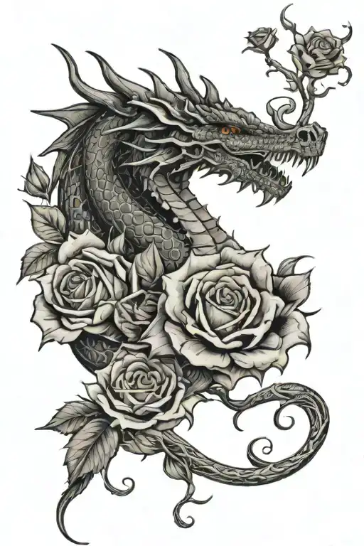 Dragon And Roses Surrounding