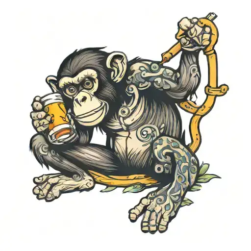 Monkey Holding A Bong Seated