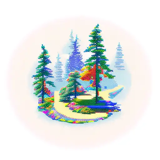 A Pixelated Hiking Trail Winding Through A Forest Of Computer Chips